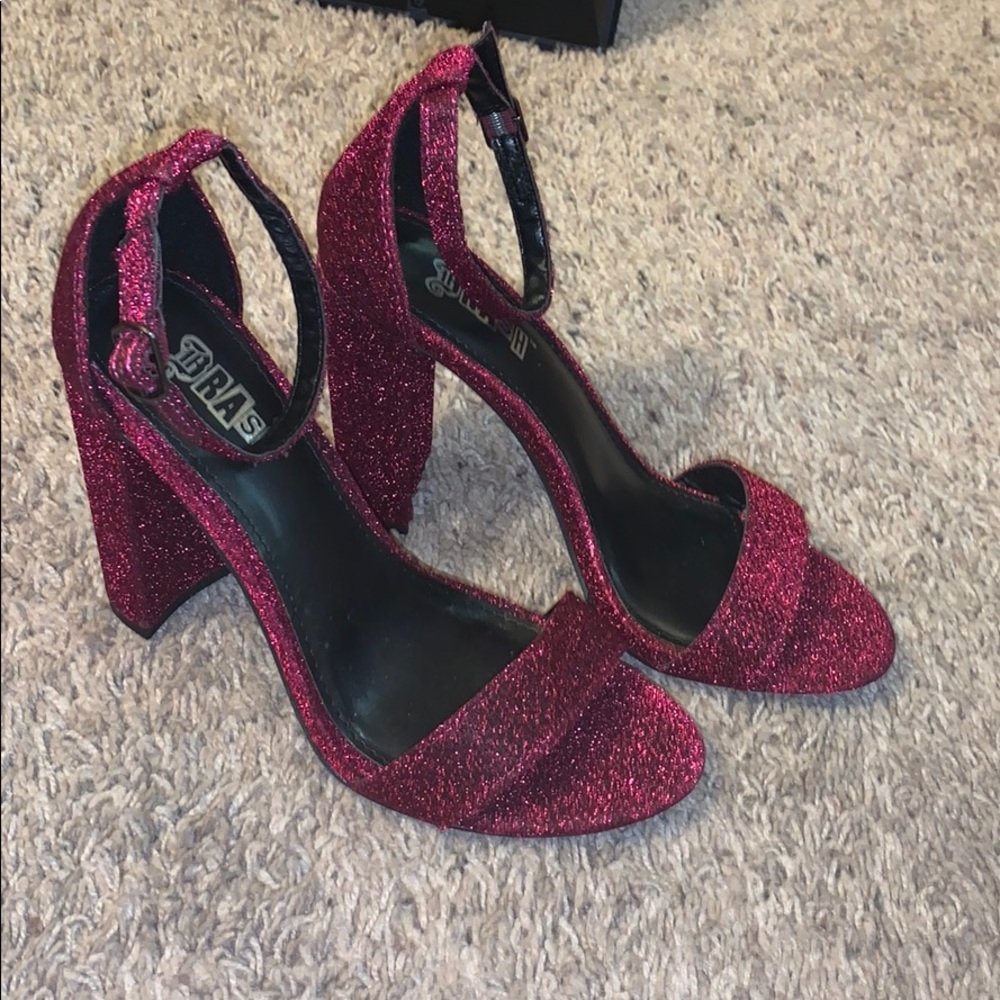 Brash Open toed Black and Fushia sparkle shoes